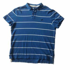 Y2k American Eagle Outfitters Athletic Fit Men's XXL 2XL Stripe Polo Shirt Blue